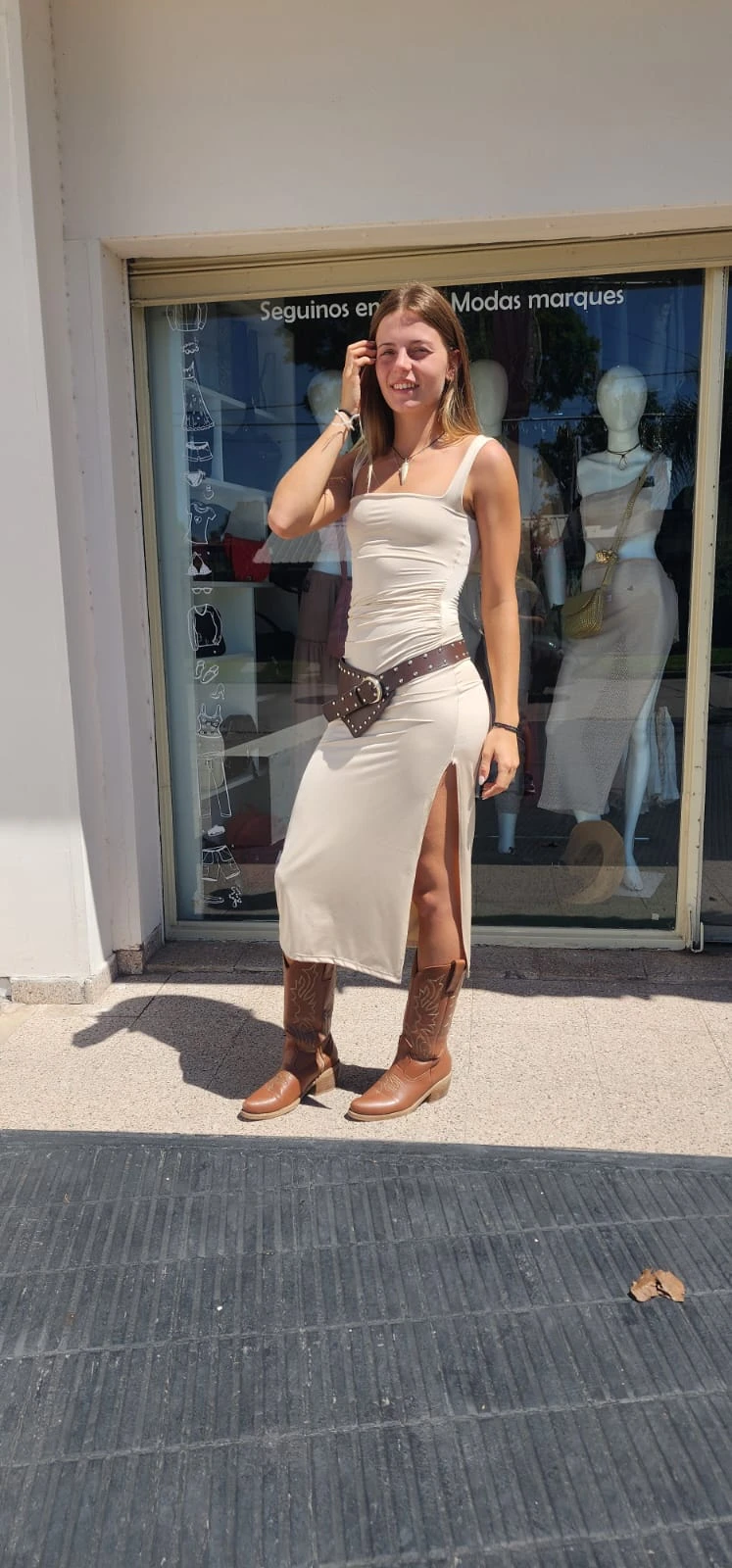 Vestido largo lycra con tajo - 1